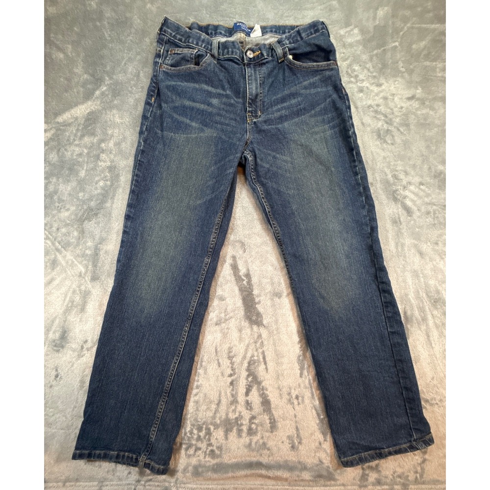 Arizona Jean Boys Straight Leg Denim Jeans Dark Wash Blue Sz 18 Husky Adjustable